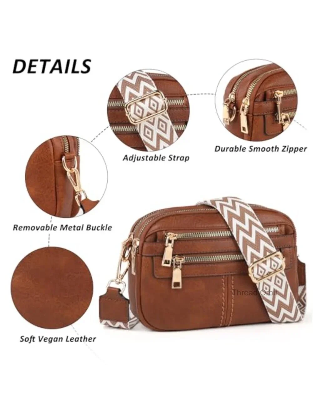 Vegan Leather Crossbody Bag with 6 Pockets, Travel Shoulder Purse